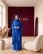 Abayah Zweiteiler in Royalblau - Khimar und Rock von vorne