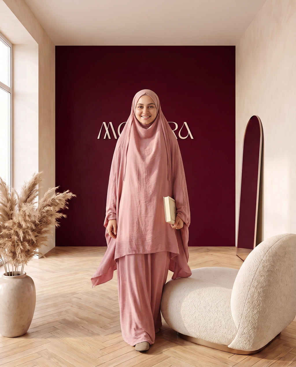 Abayah Zweiteiler in Rosé - in Bewegung