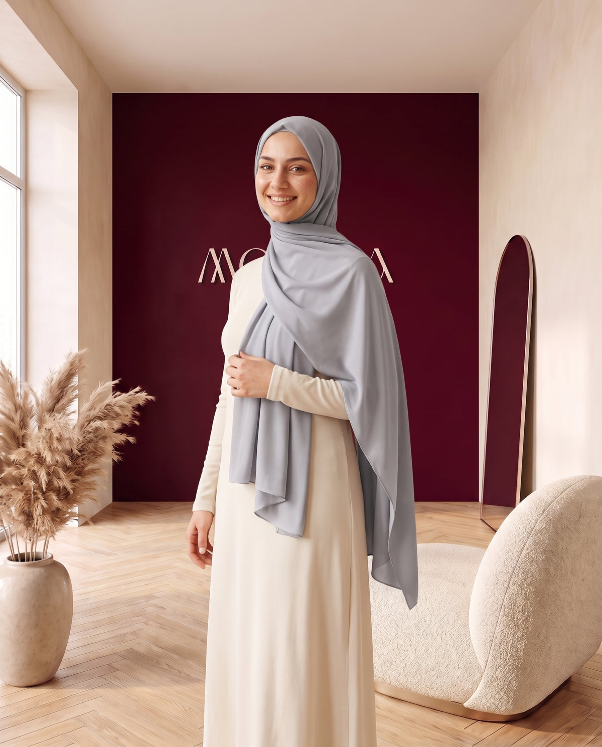 Jersey-Hijab Hellgrau – Nahansicht