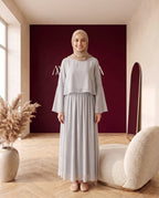 Chiffon-Zweiteiler Bluse und Rock Weiß – Vorderansicht