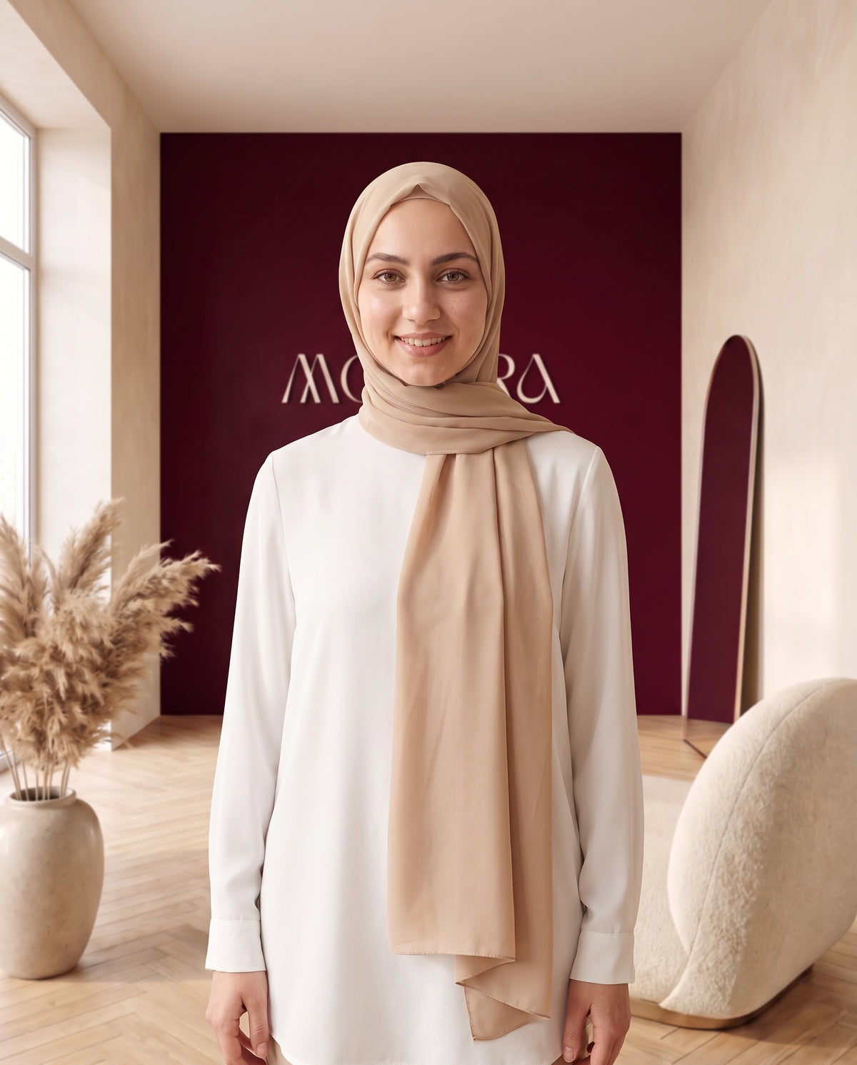 Chiffon-Hijab Camel – Vorderansicht