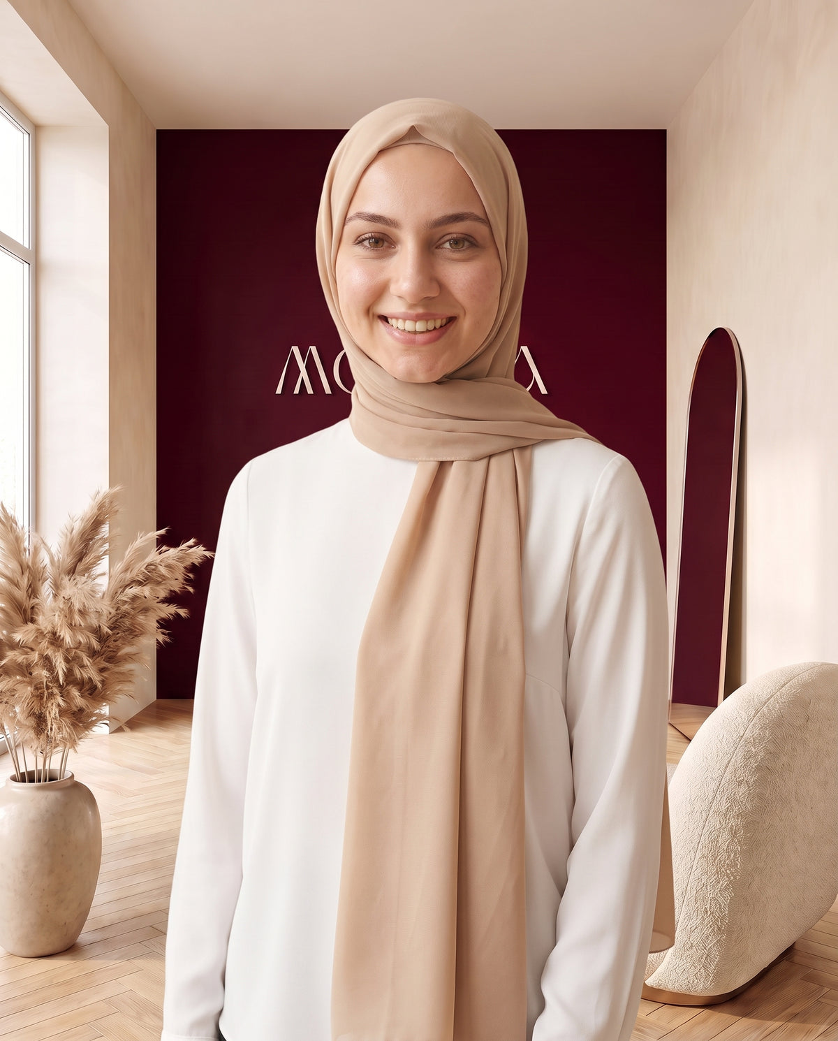 Chiffon-Hijab Beige – Vorderansicht