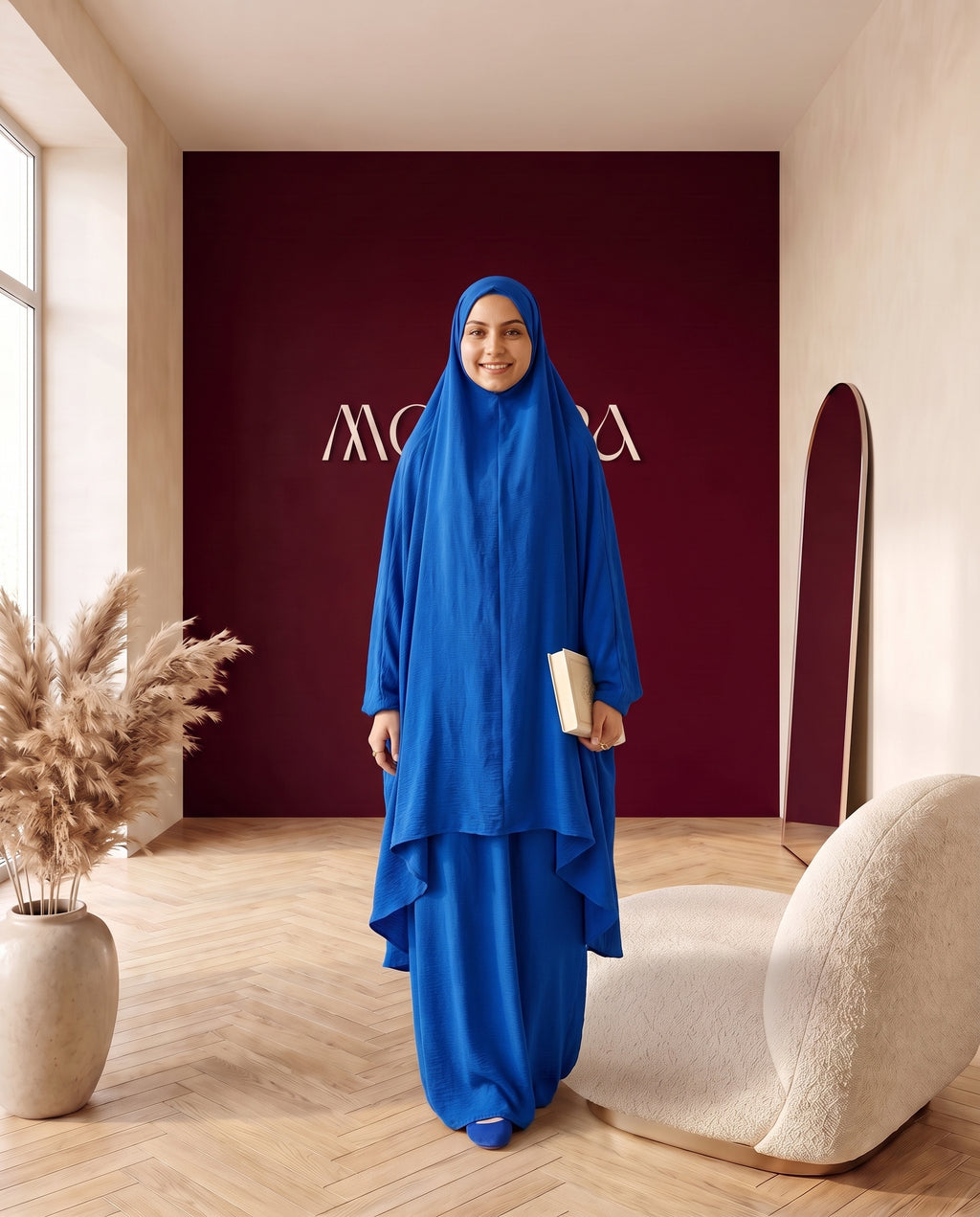 Abayah Zweiteiler in Royalblau - in Bewegung