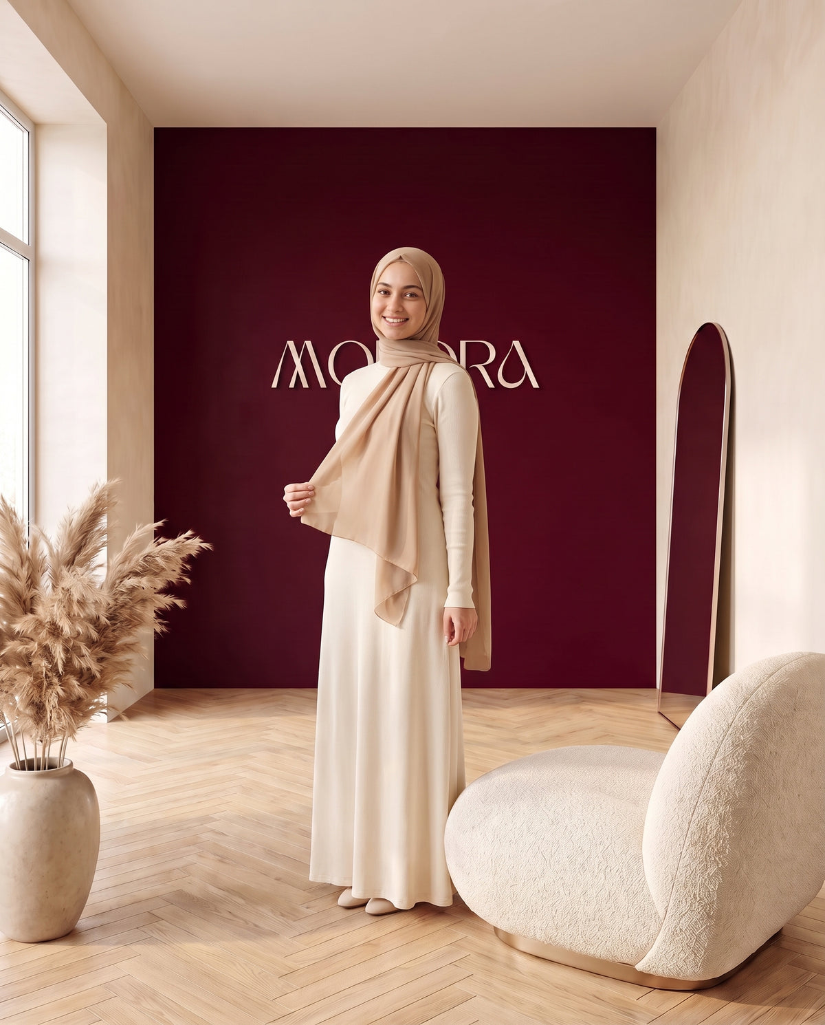 Chiffon-Hijab Beige – Im Outfit