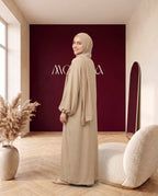 Crinkle-Abaya mit Schal Sand – Rückenansicht