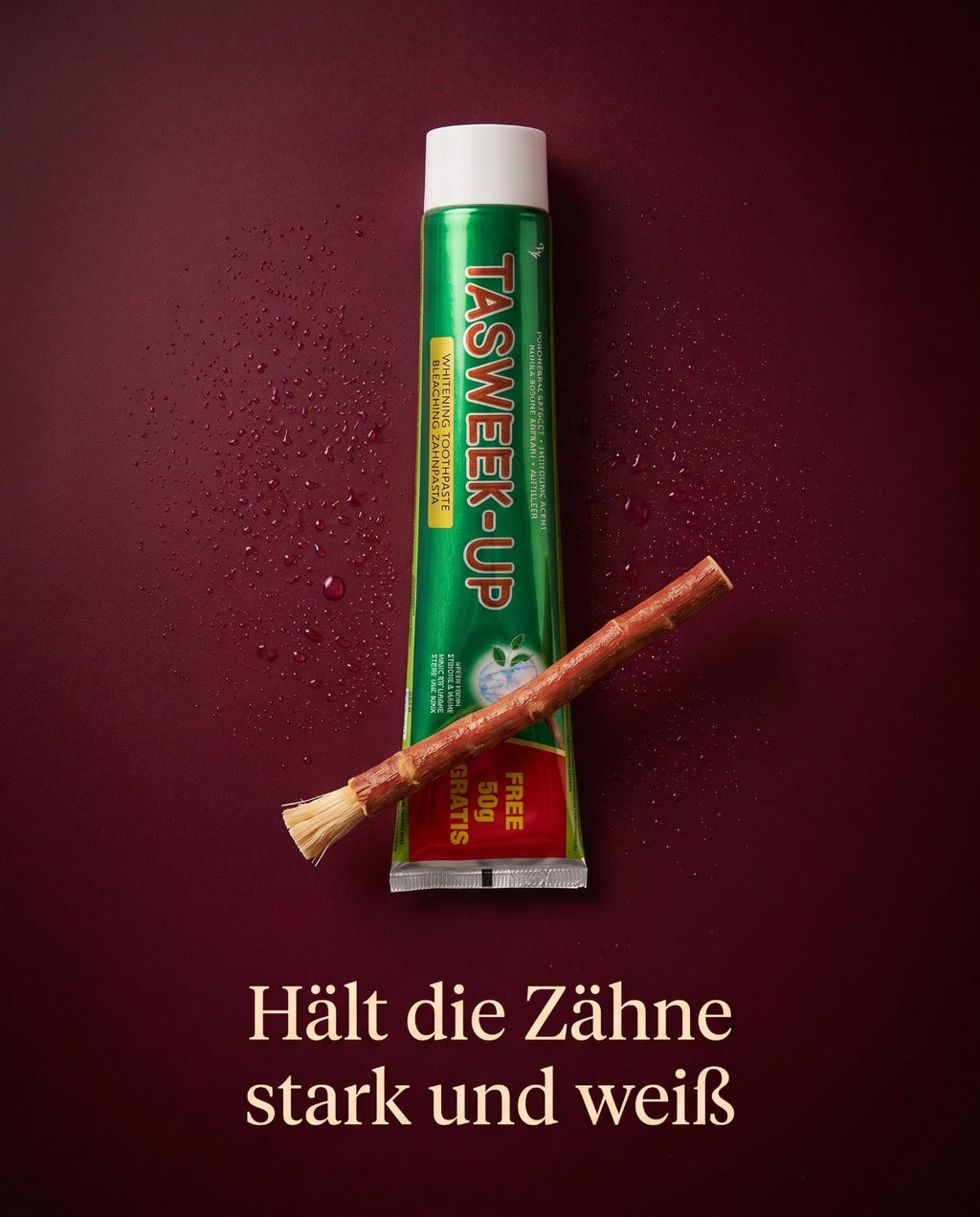 Tasweek-Up Zahnpasta mit Miswak - haelt die Zaehne stark und weiss