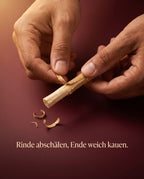 Rinde am Miswak abschaelen und das Ende weich kauen