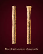 Miswak links wie geliefert, rechts gebrauchsfertig aufgefasert